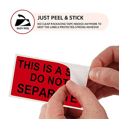 1" x 2" This is a Set Do Not Separate Stickers, Fluorescent Red Packing Labels for Shipping Bundle Sets and Multi-Pack Products Permanent Adhesive (2 Rolls, Total 1000 Labels) - color: Red and Black