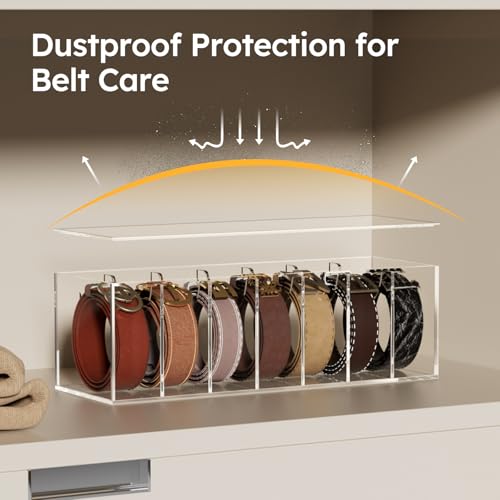 FEMELI Acrylic Belt Organizers for Closet 7-Slots Belt box with Dust Cover - size: 7 Compartments with Lid