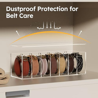 FEMELI Acrylic Belt Organizers for Closet 7-Slots Belt box with Dust Cover - size: 7 Compartments with Lid