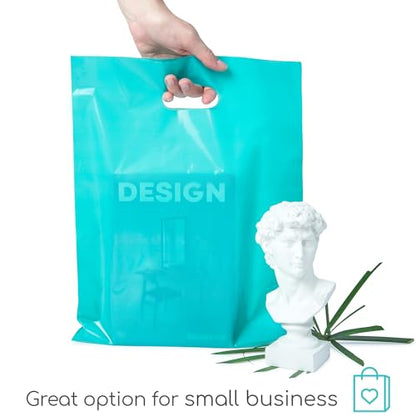 Choice Marts 100 Teal Plastic Bags With Handles 12x15 Merchandise Bags - color: Teal
