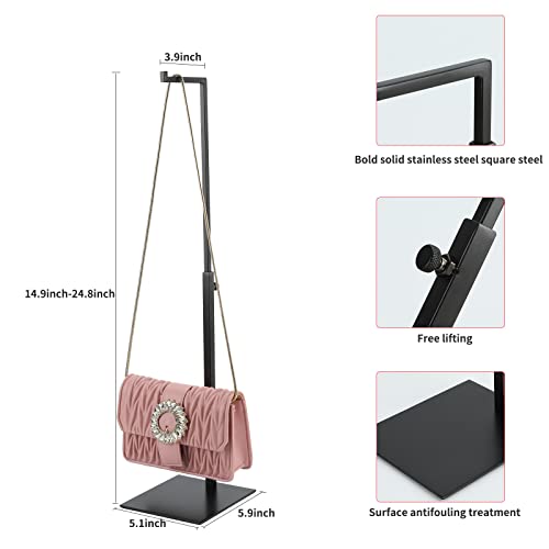 Purse Display Stand - 2 Pack Solid Black Bag Display Rack Stands, Counter Adjustable Height Stainless Steel Purse Handbag Holder Display Stand - color: Black