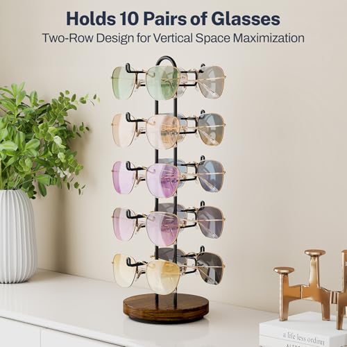 NiHome Rotatable Sunglasses Stand Organizer, Sunglasses Display Rack, Black - color: Black