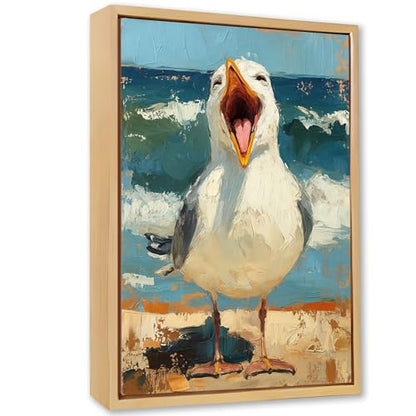 Seagull Rustic Coastal Wooden Box Sign Wall Art 8x12 Inch - color: Beach Seagull