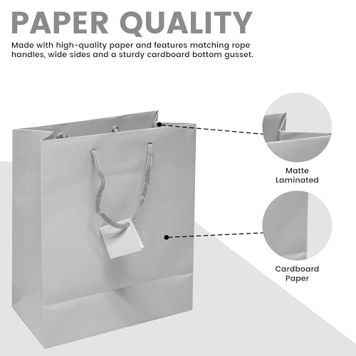 Novel Box Silver Gift Bags with Handles 10 Pack 6.5x3.5x6.5 Inches - color: Silver, size: Medium