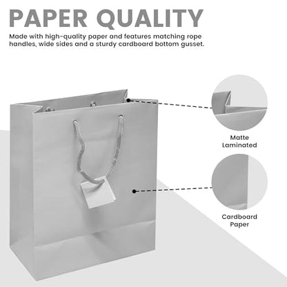 Novel Box Silver Gift Bags with Handles 10 Pack 6.5x3.5x6.5 Inches - color: Silver, size: Medium