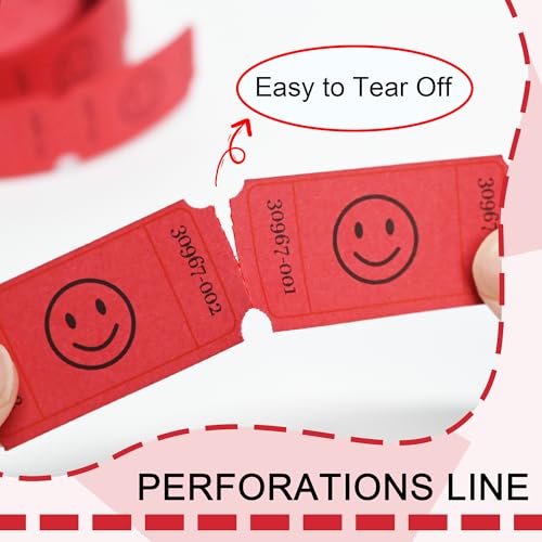 LLIKED 500 Raffle Tickets 1x2inch Smile Red Single Roll for Events - color: Red, size: 1"x2"