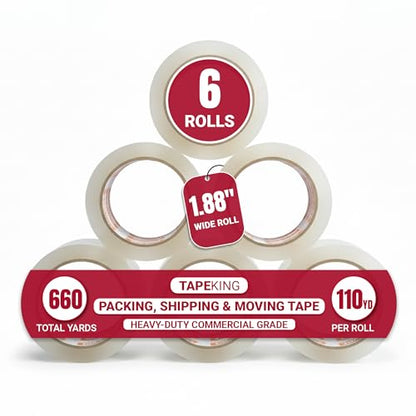Tape King Clear Packing Tape | 110 Yards Per Roll (6 Rolls) | 1.88 Inch Wide Heavy Duty Packing Tape 2.7mil Strong Adhesive for Moving Boxes, Shipping Cartons, Office Use, Storage (660 Yards) - size: 1.88" Wide, 2.7 Mil Thick, 110 yd.