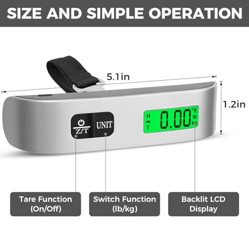 BAGAIL Digital Luggage Scale, 110lbs Hanging Baggage Scale with Backlit LCD Display, Portable Suitcase Weighing Scale, Travel Luggage Weight Scale with Hook, Strong Straps for Travelers - color: 2 * Ash Silver