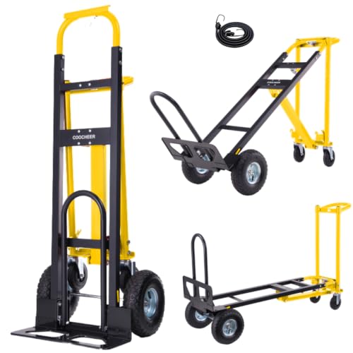 1000 LBS Heavy Duty Steel Hand Truck, 4-in-1 Convertible Dolly Cart - color: Yellow