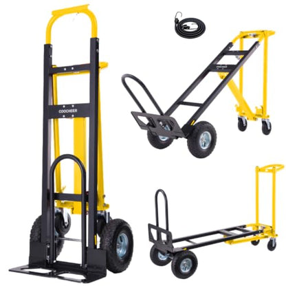 1000 LBS Heavy Duty Steel Hand Truck, 4-in-1 Convertible Dolly Cart - color: Yellow