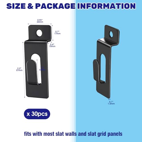 30Pcs Slatwall Utility Notch Hooks, Slat Wall Picture Display Hooks Hanger Panel Shelf Pegboard Slatwall Accessories for Photo Frame Painting Arts Hanging Home Office (Black) - color: Black