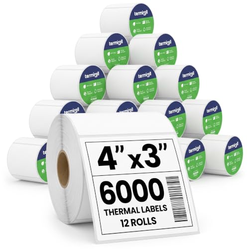 4x3 Thermal Labels, 12 Rolls 6000, 1in Core, Perforated 3x4 Bulk - size: 4x3 - 12 Rolls | 6000 Labels