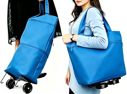 Upgrade Collapsible Shopping Bag with Wheels Portable Shopping Cart with 360° Swivel Wheels Extral Large Rolling Tote Bag Reusable Grocery Bag for Travel Shopping and Daily Use(Extral Large Blue) - color: Extral Large Blue