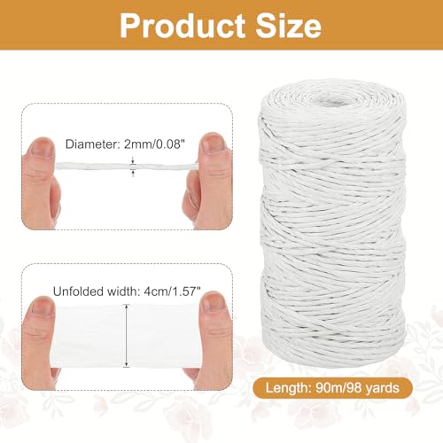 MECCANIXITY Raffia Ribbon 98 Yard Natural Paper String 2mm Wide White - color: White