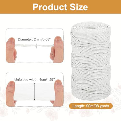 MECCANIXITY Raffia Ribbon 98 Yard Natural Paper String 2mm Wide White - color: White