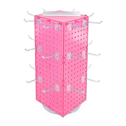 Azar Displays 703385-PNK-4C24, Four-Sided Revolving 8"W x 20"H Pegboard Counter Display w/ 24 Hooks- 4” Length, Pink - color: Pink, style: Pegboard + Hooks