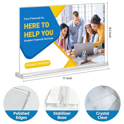 Acrylic Sign Holder 11 x 8.5 , 6 Pack Clear Menu Stand, Double-Sided Clear Sign Holder, Vertical Plastic Stands for Display, Stand up Table Top Frame Paper Holder for Office Business Store Restaurants