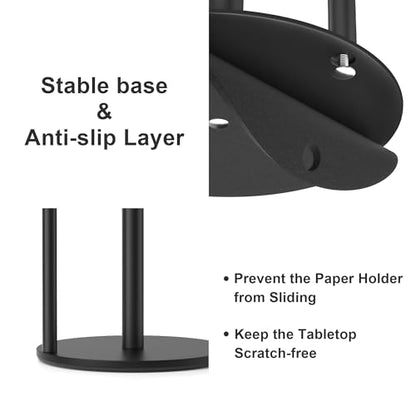 Paper Towel Holder Black Stainless Steel Kitchen Countertop Roll Organizer - color: Black