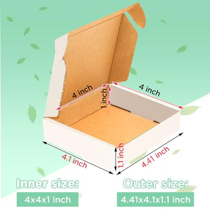 50 pack Small Shipping Box,4x4x1''Corrugated Mailer, Cardboard Box, White - size: 4X4X1