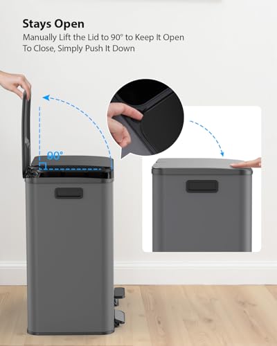 Lovewind Trash Can, 2 x 10.5 Gallon (2 x 40 L) Garbage Can for Kitchen Dual Compartment Recycling Kitchen Step Trash Bin, Stainless Steel Trash and Recycle Bin Combo with Soft-Close Lid, Grey - color: Grey