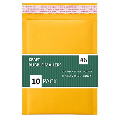 SALES4LESS - Kraft Bubble Mailers, Self-Seal, Waterproof & Cushioned Padded Envelopes for Shipping, 12.5 x 19 in (10 Pack, Gold) - size: #6 12.5X19