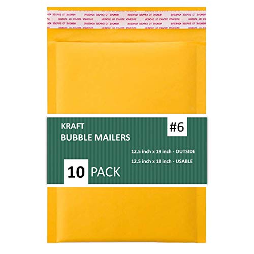 SALES4LESS - Kraft Bubble Mailers, Self-Seal, Waterproof & Cushioned Padded Envelopes for Shipping, 12.5 x 19 in (10 Pack, Gold) - size: #6 12.5X19