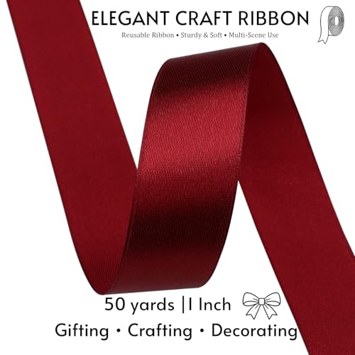 1 Inch Burgundy Satin Ribbon 50 Yards Single Face Polyester - color: Burgundy, size: 1 inch