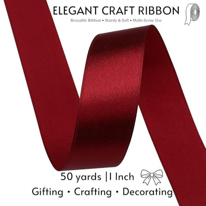 1 Inch Burgundy Satin Ribbon 50 Yards Single Face Polyester - color: Burgundy, size: 1 inch