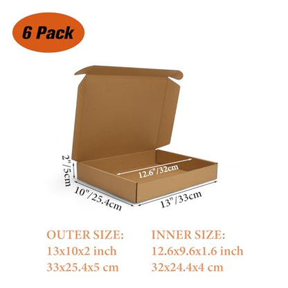 PHAREGE 6 Pack 13x10x2 inch Cardboard Shipping Boxes, Brown Mailing Box - color: Brown, size: 13x10x2 inch 6 Pack