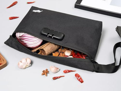 Smell Proof Bag with Combination Lock Large Storage Container Medicine Lock Bag Money Organizer Travel Storage Pouch - color: Black