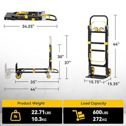 Folding Hand Truck, 600 lbs Heavy Duty 3-in-1 Convertible Dolly Cart - color: Black-3