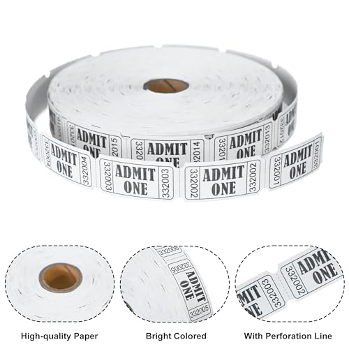 LLIKED 2000 White Raffle Tickets 1" x 2" Admit One Single Roll - size: 2000 White