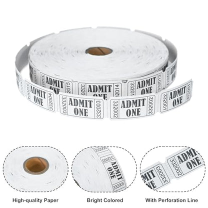 LLIKED 2000 White Raffle Tickets 1" x 2" Admit One Single Roll - size: 2000 White