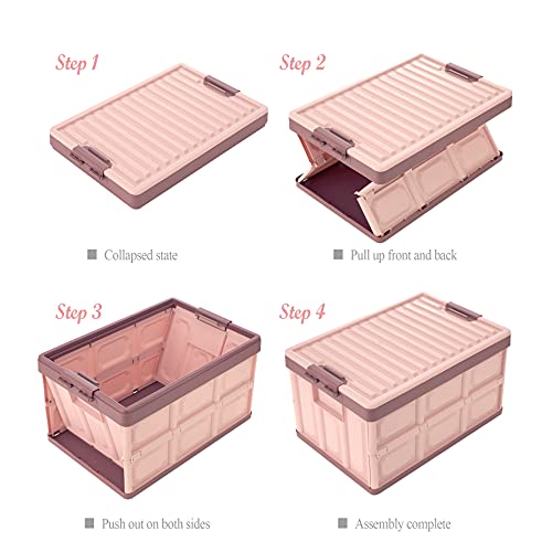 Pink Collapsible Storage Bins with Lids 2-Pack, Folding Plastic Stackable Utility Crates 30L, Durable Containers for Home & Garage Organization - color: Pink