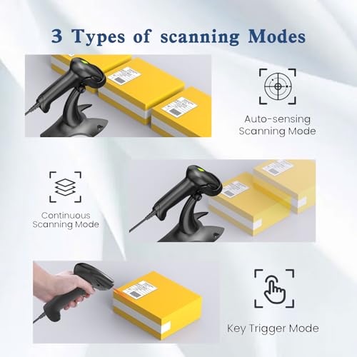 Symcode Barcode Scanner with Stand USB Wired Inventory 2D 1D QR Code Scanner with Automatic Hands-Free Scanning Barcode Reader Scanner for Computer POS MAC