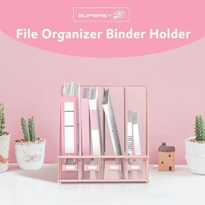 4-Compartment Magazine File Holder and File Organizer for Desk, Pink - color: Pink