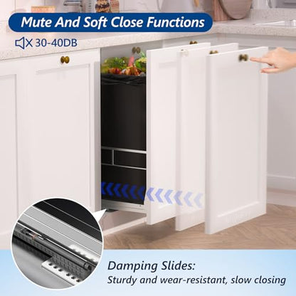 Insputer Pull Out Trash Can Cabinet with Soft-Close Slides - size: Single