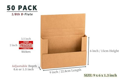 50 Pack 9x6x1.3 inch Small Shipping Boxes for DVD, Book Mailers - color: Brown