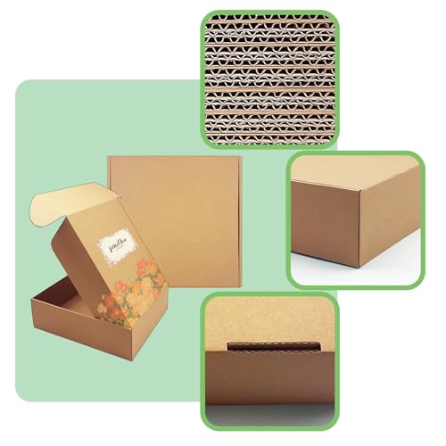 10x10x3 inch Shipping Boxes 20 Pack, Brown Corrugated Cardboard Mailer Box - size: 10" x 10" x 3"