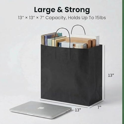 Large Black Kraft Paper Gift Bags with Handles, 13x7x13 Inch, 70 Pack - color: Black-70