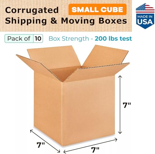 Small Cube Moving & Shipping Boxes 7x7x7 inches (10-Pack) - Extra Strength 200 lb vs Regular - USA-Made Corrugated Moving Boxes - Shipping Box - Shipping Box for Small Business by IDL Packaging - size: 7 * 7 * 7" (Small Boxes)