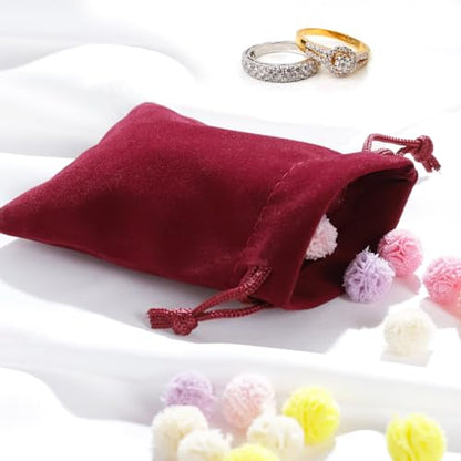 ENNIYU 20PCS Mini Velvet Gift Bag with Drawstring, 3X4inch Burgundy Red Velvet Cloth Jewelry Pouches - color: Red