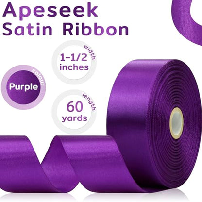 60 Yards Purple Satin Ribbon 1-1/2 Inch, Solid Polyester Fabric Ribbon for Gift Wrapping, Crafts, Flower Bouquet, Wedding, Festival, Christmas, Halloween - color: Purple
