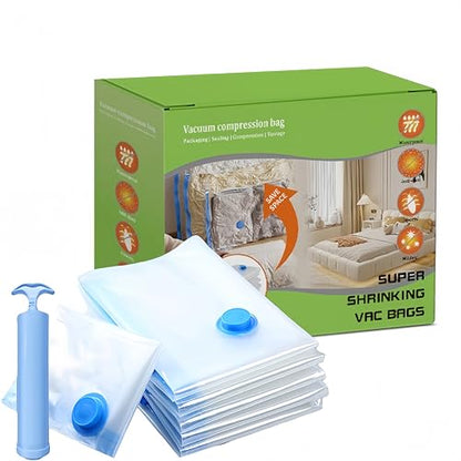 Vacuum Storage Bags 6 Pack with Hand Pump, Space Saver Vacuum Seal Bags for Clothes, Comforters, Blankets, Bedding & Travel, Reusable Compression Bags for Closet Organization & Luggage Storage