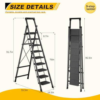 9 Step Ladder with Platform,Heavy Duty Folding Step Stool No Assembly - size: 9 Step Platform