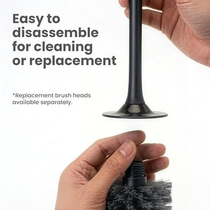 Vigar Zense Toilet Brush and Holder Set, Polyresin Stone, Black Marble - color: Black Marble