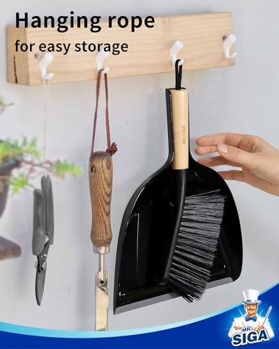 MR.SIGA Dustpan and Brush Set, Bamboo Handle, Black, 1 Set - color: Black