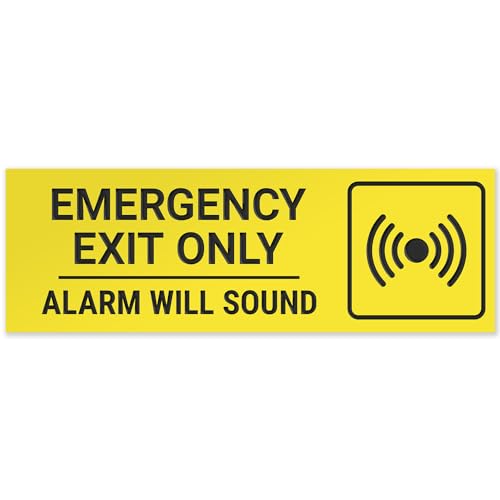 Emergency Exit Only Alarm Will Sound Sign, Engraved, - color: Yellow, size: 2x6