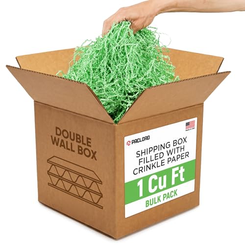 1 Cu Ft Ready To Ship Carton with Light Green Crinkle Paper 12x12x12" - color: Light Green, size: Double Wall Box