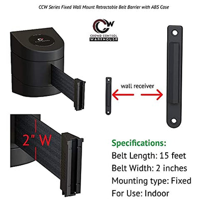 Crowd Control Warehouse Wall Mount Retractable Belt Barrier, 15 Foot - color: Authorized Access Only Belt with Black ABS Case, size: 15 foot belt